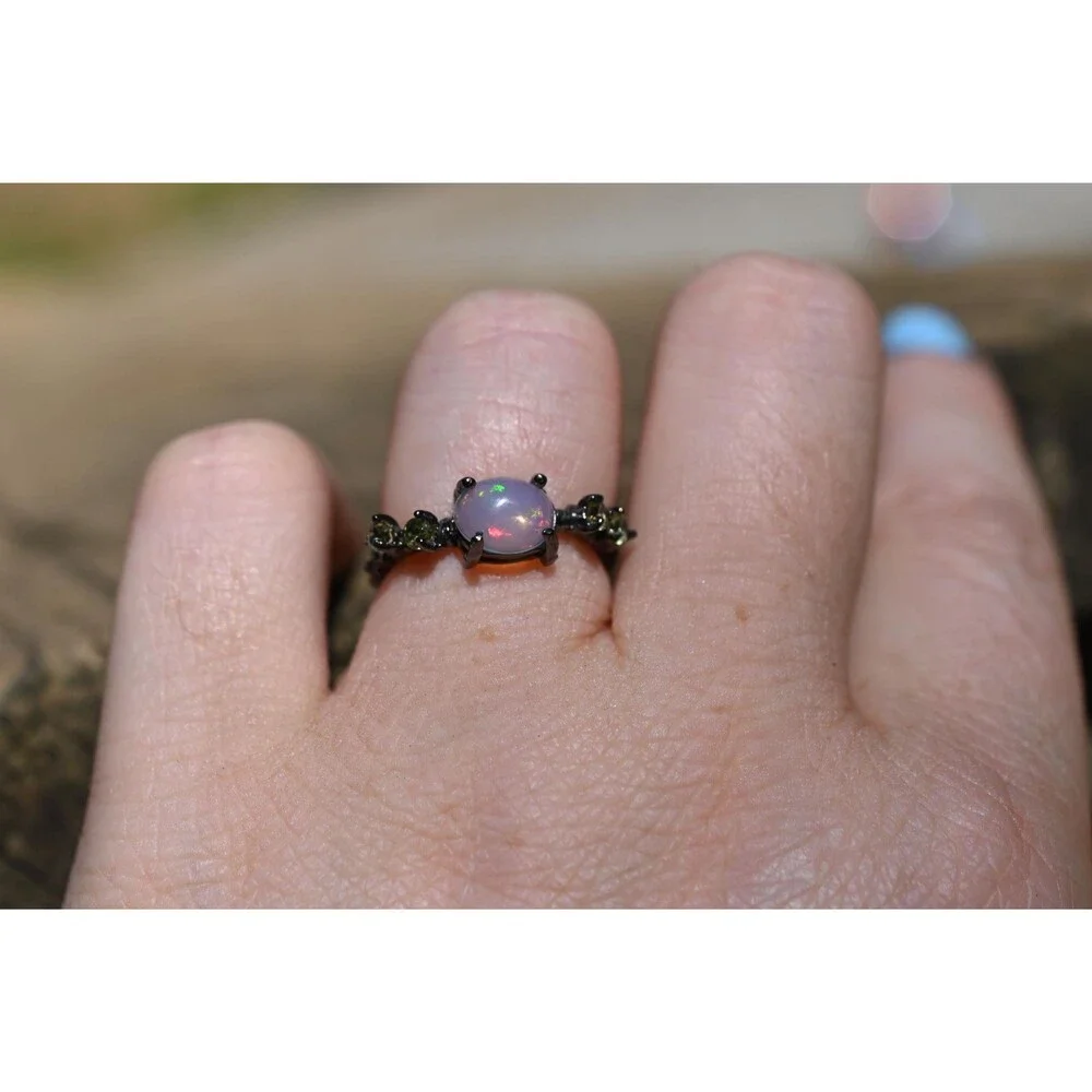 Peridot and opal engagement ring size 6.5 925 sterling silver